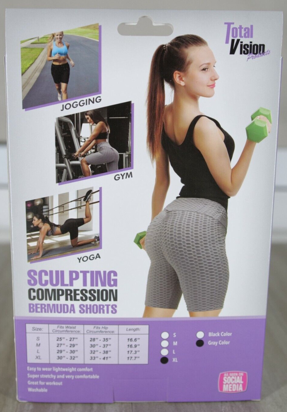 Compression Bermuda Shorts Total Vision Sculpting Size XL Gray